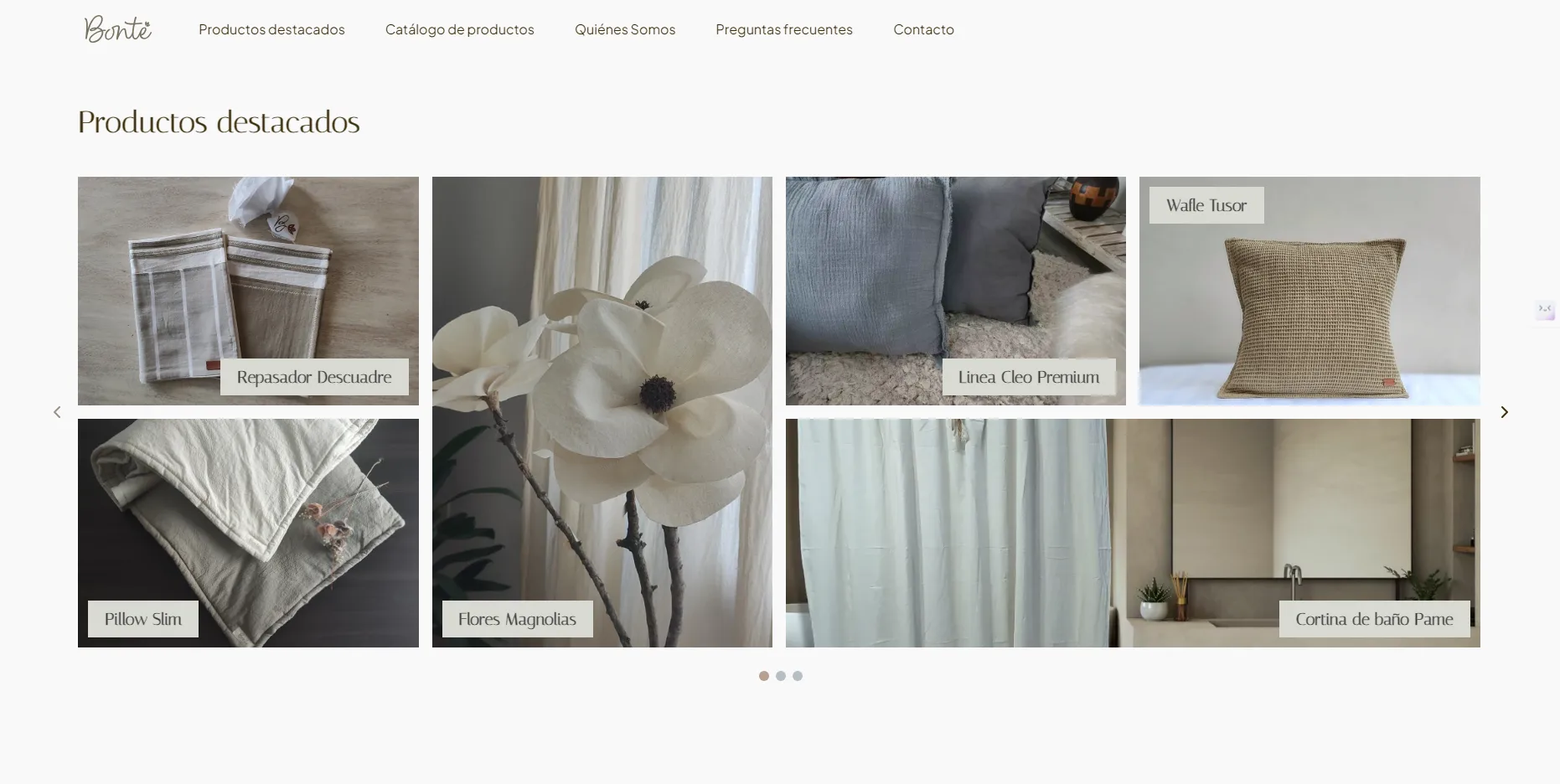 Vista de la sección de preguntas frecuentes de Bonté Deco