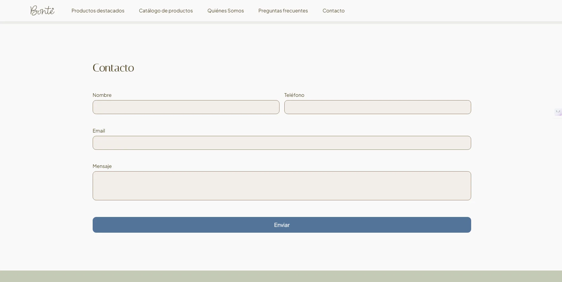 Imagen del formulario de contacto de Bonté Deco