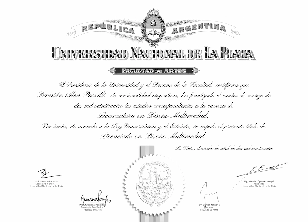 Diploma de la Universidad Nacional de La Plata